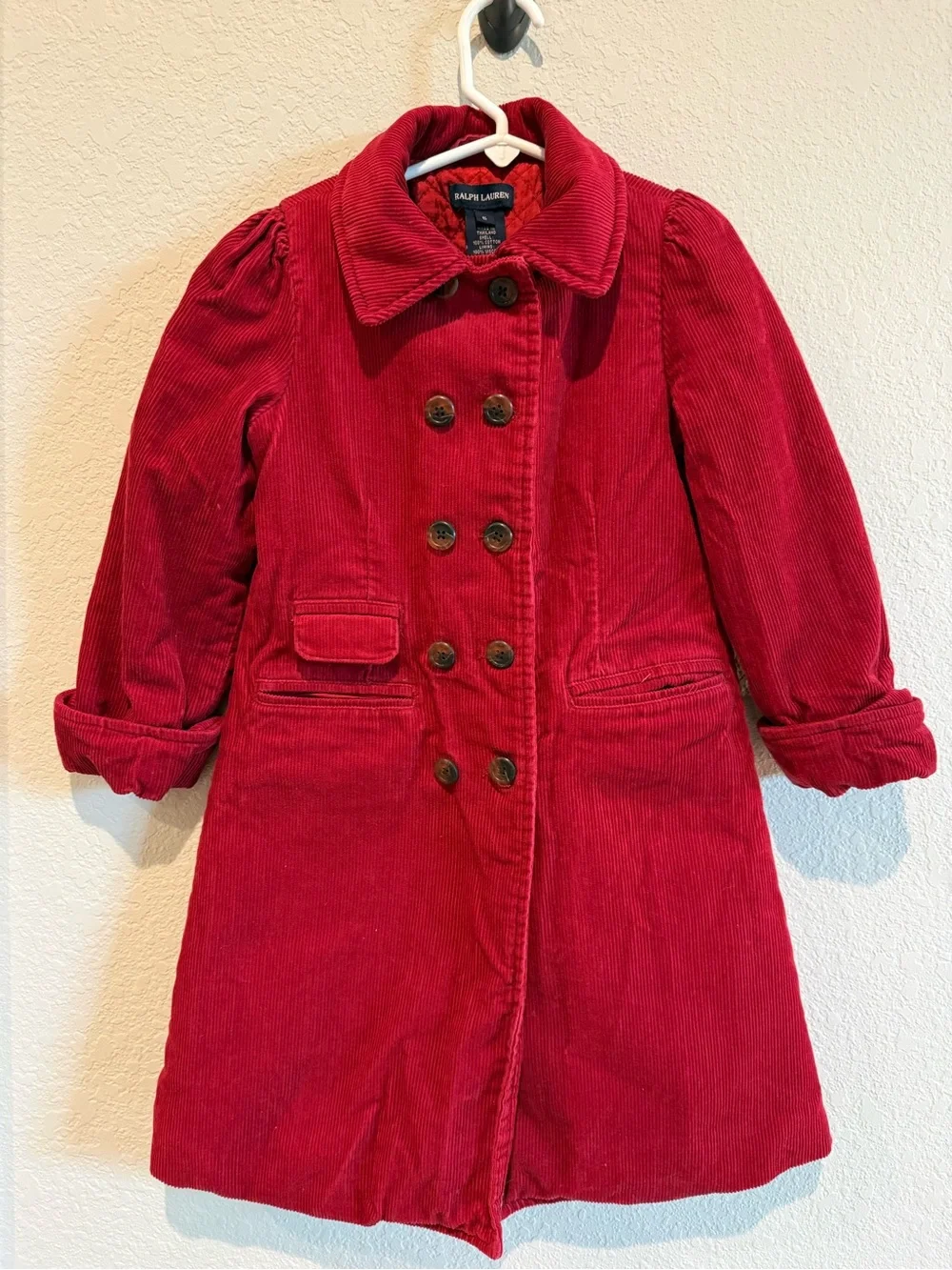 Ralph Lauren Girls Red Corduroy Double Breasted Dress Coat Jacket Size 5